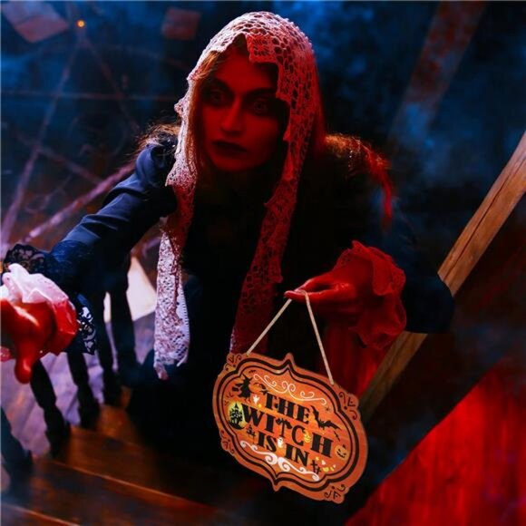 2 Pieces Halloween Wood Door Decorations Trick or Treat Hanging Sign - Picture 6 of 8